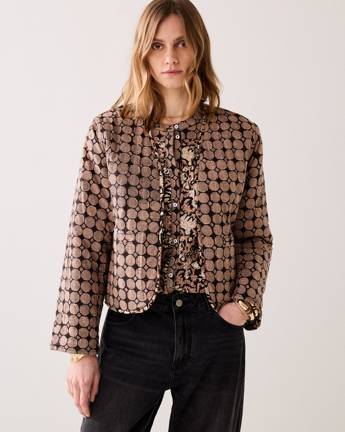 Veste kimono réversible imprimée au bloc