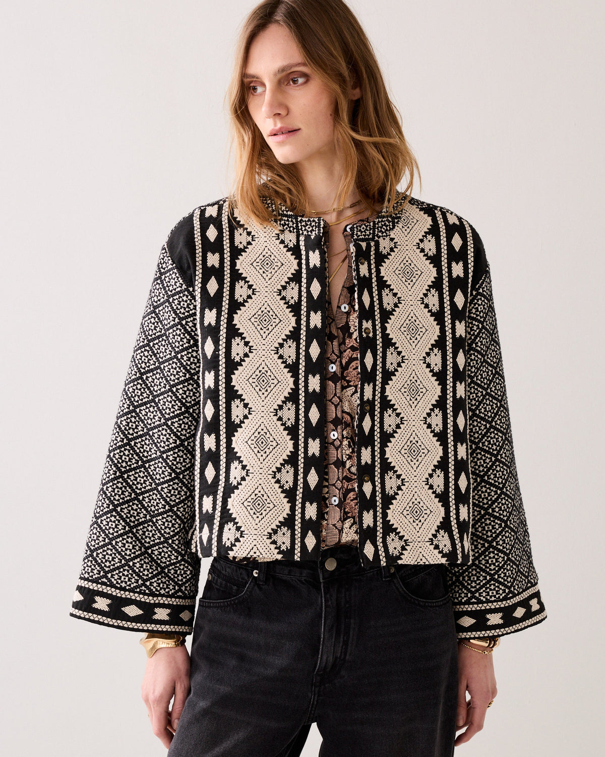 Veste kimono réversible en jacquard