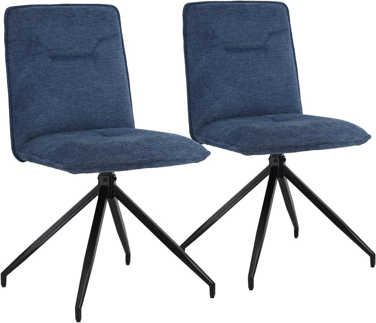 Happy Garden Lot de 2 chaises AREN en Tissu Bleu, Rembourrage Mousse, Pieds en Acier Noir, Chaise Salle à Manger