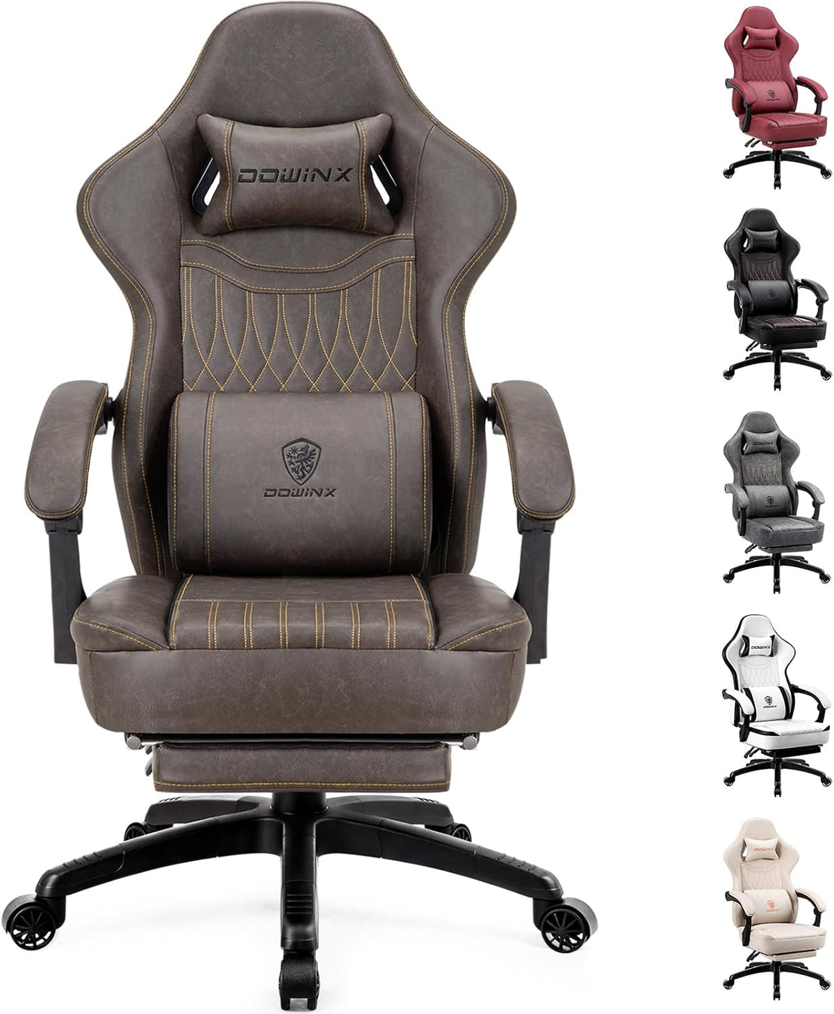 Dowinx Chaise Gaming, Coussin Plat Large Fauteuil Gamer avec Repose-Pieds, Chaise Gamer avec Support Lombaire, Fauteuil Ergonomique avec Massage