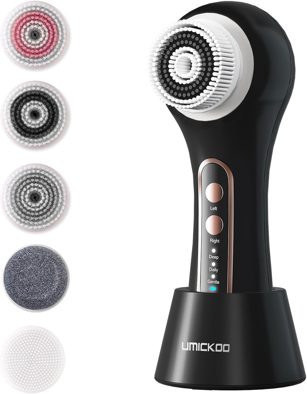 UMICKOO Brosse exfoliante pour le visage, rechargeable IPX7 étanche avec 5 têtes de brosse, brosse rotative électrique pour exfolier
