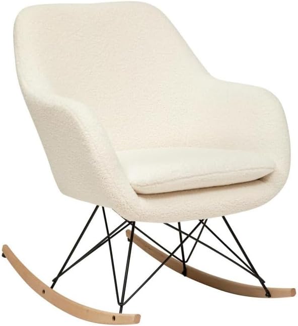 Paris Prix Atmosphera Créateur d'intérieur - Fauteuil à Bascule Bouclette Olmeto 83cm Blanc