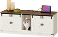 Hzuaneri Maison de Toilette Chat, Meuble Litiere avec Ports USB et Prises électriques, 140 cm de Meuble à Litière Caché pour 2 Chats