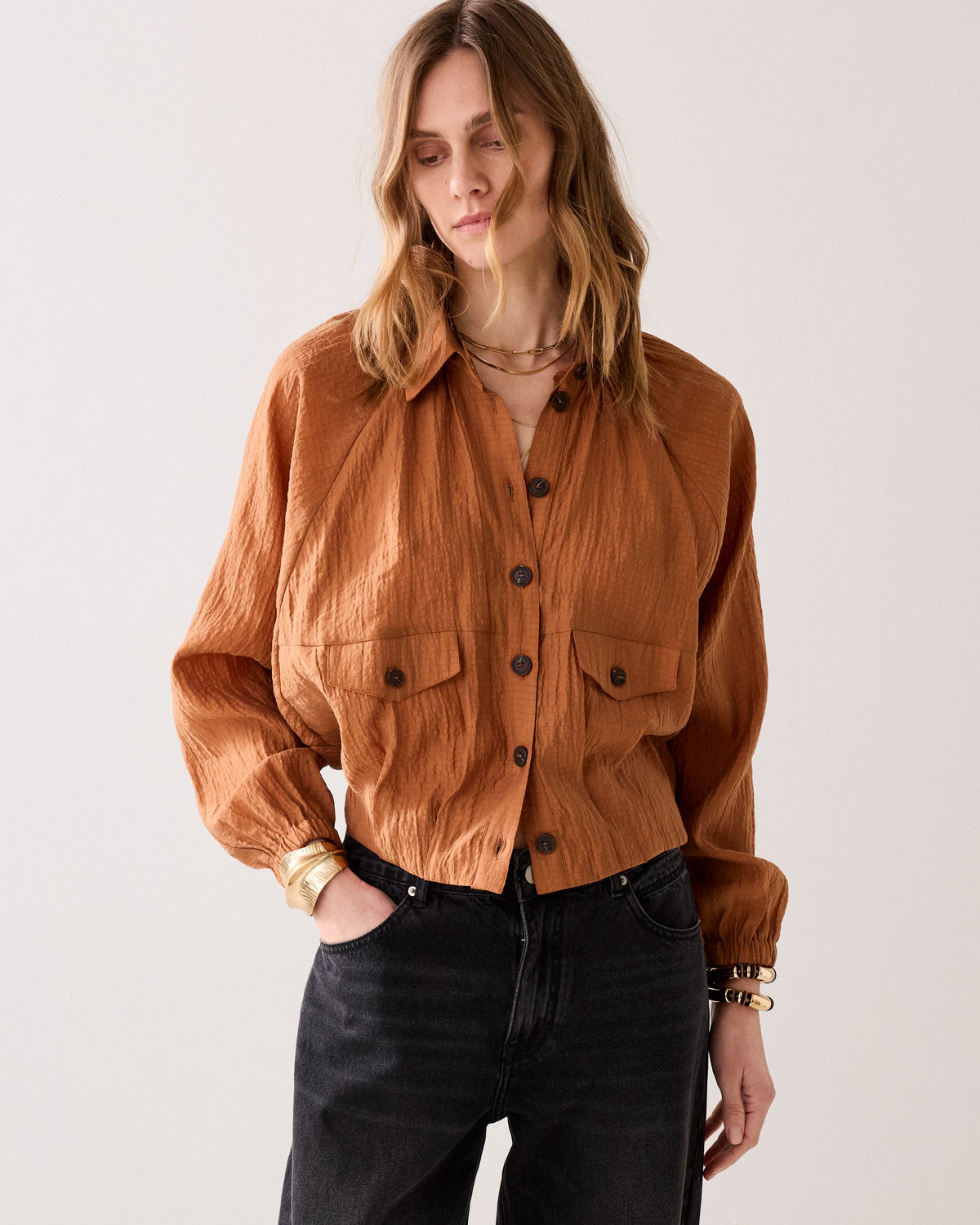 Veste-chemisier en mélange de lyocell