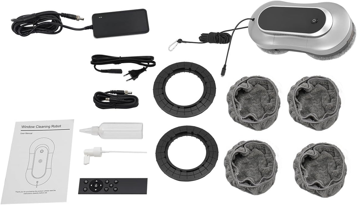 Robot Laveur de Vitre Télécommandé Double Buse avec 10 Chiffons de Nettoyage et Bouteille d'eau 28000rpm Robot Nettoyeur Vitre pour Fenêtres, Miroirs