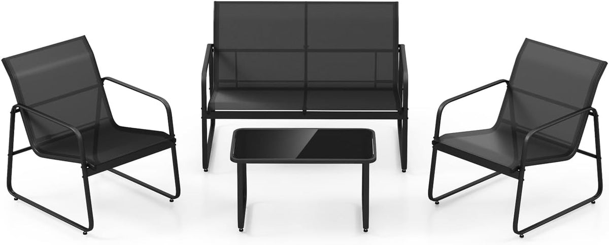 KOMFOTTEU Ensemble de Salon de Jardin 4 Pièces pour 4 Personnes, Set de Meubles de Jardin, avec 2 Fauteuils, 1 Canapé et 1 Table Basse