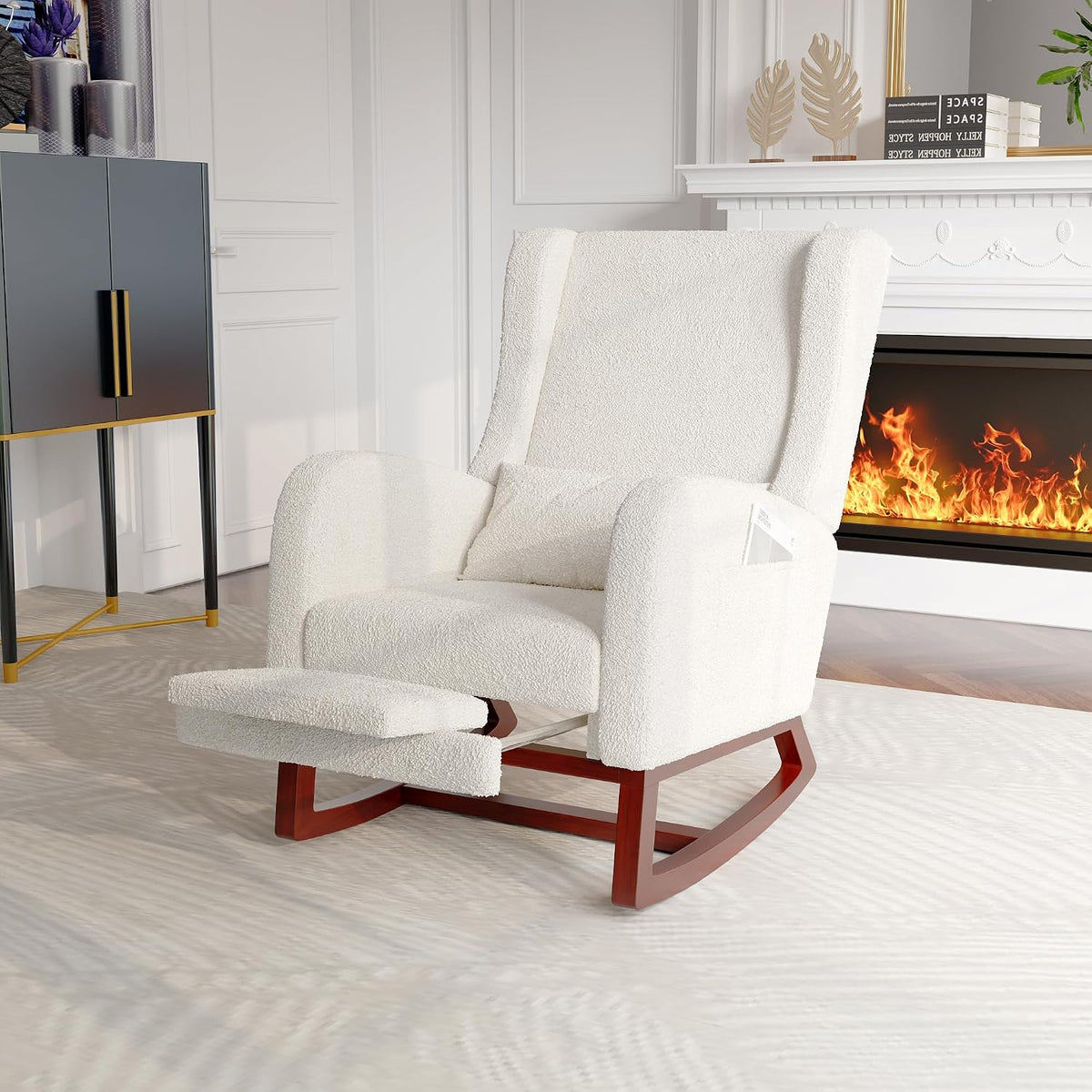 Générique Chaise à Bascule Relax, Fauteuil à Bascule rembourré en Tissu avec Dossier Haut, Fauteuil Moderne avec Antidérapant Pieds pour Maison