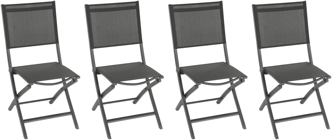 Hespéride - Lot de 4 Chaises de Jardin Pliantes Essentia Anthracite - Aluminium Texaline - Dim 45 x 57 x 90 cm - Meuble d'Extérieur Pliable