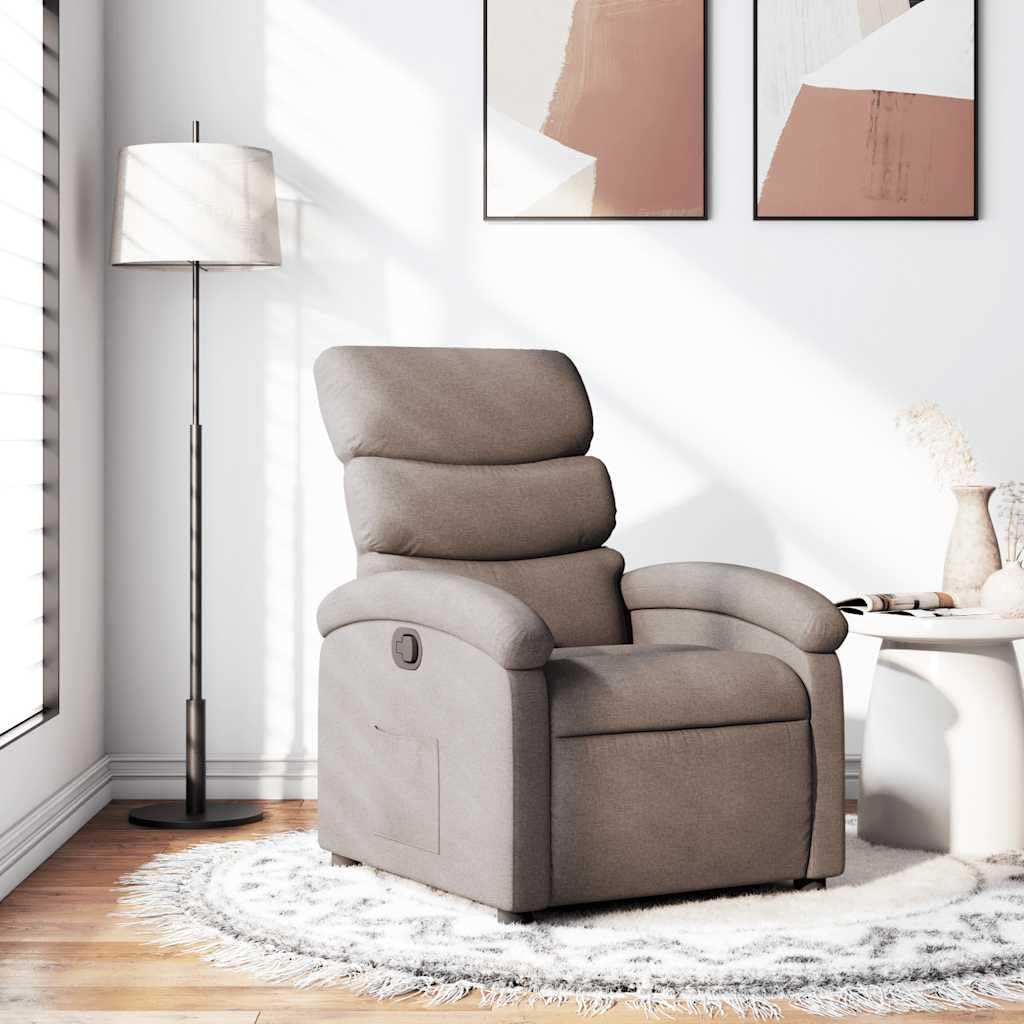 Fauteuil inclinable manuel très confortable en tissu taupe pour salon et chambre, siège rembourré avec repose-pieds ajustable inclinaison 135°