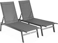 Alice's Garden sweeek - Lot de 2 transats Anthracite. 5 Positions. en textilène et métal. Flora. L155 x P59 x H106cm