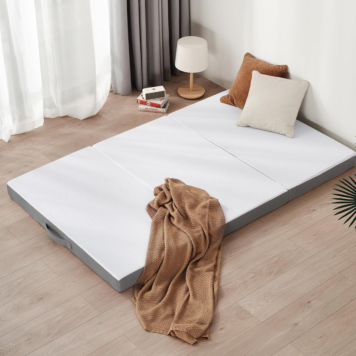 Z-hom Matelas Pliable 140 x 195 x 10 cm, Housse Souple Oeko-TEX, lit d'appoint Matelas, Matelas de Sol, Éponge Haute densité, dureté H3, Blanc+Gris