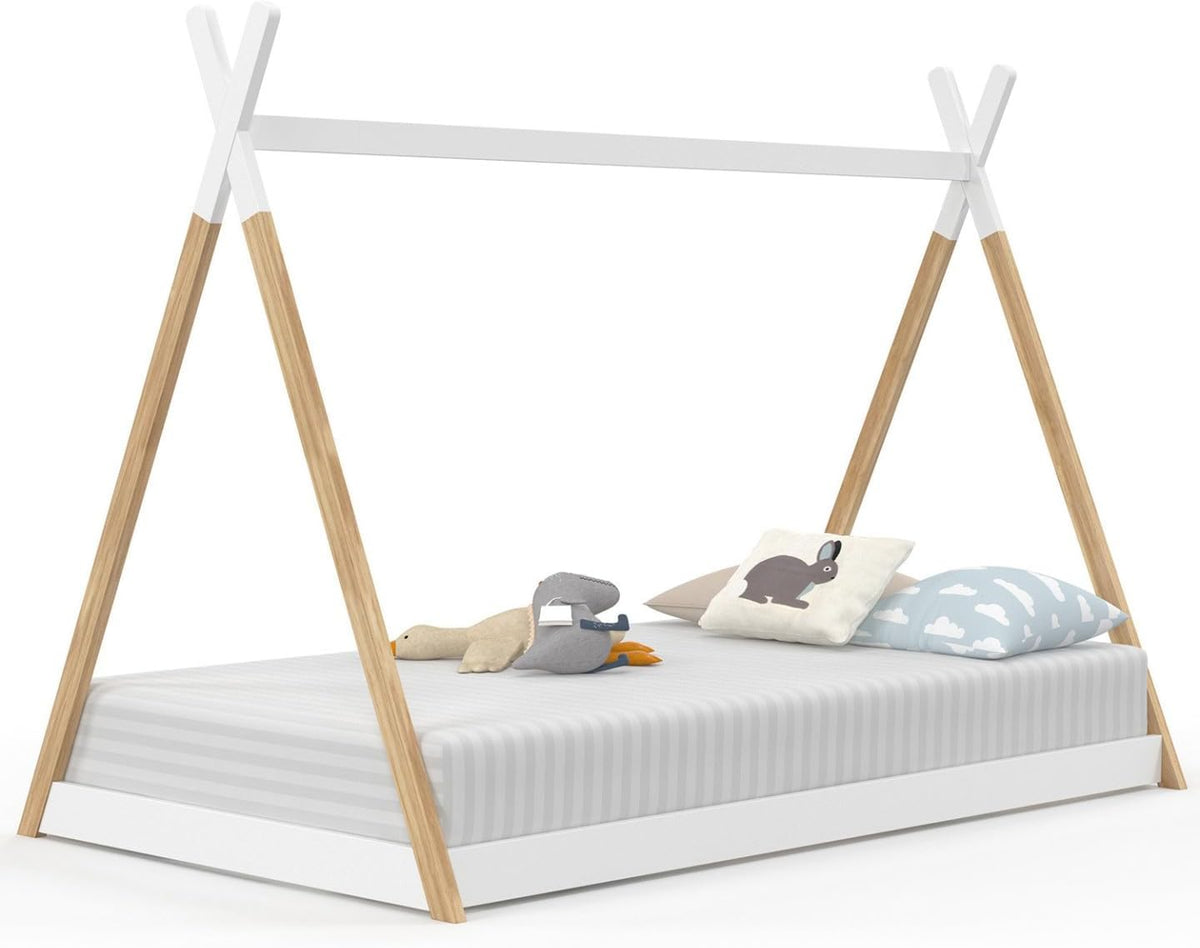IDMarket - Lit tipi Enfant 90 x 190 CM Come avec sommier Bois et Blanc