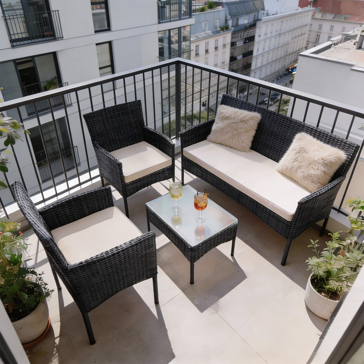 Juskys Ensemble de Meubles en polyrotin Fort Myers 4 Personnes avec canapé 2 Places, 2 chaises