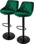 ML-Design Lot de 2 Tabourets de Bar en Velours, Vert, Chaise Rembourrée avec Dossier et Repose-Pieds, Réglable en Hauteur 62-82 cm, Pivotante à 360°