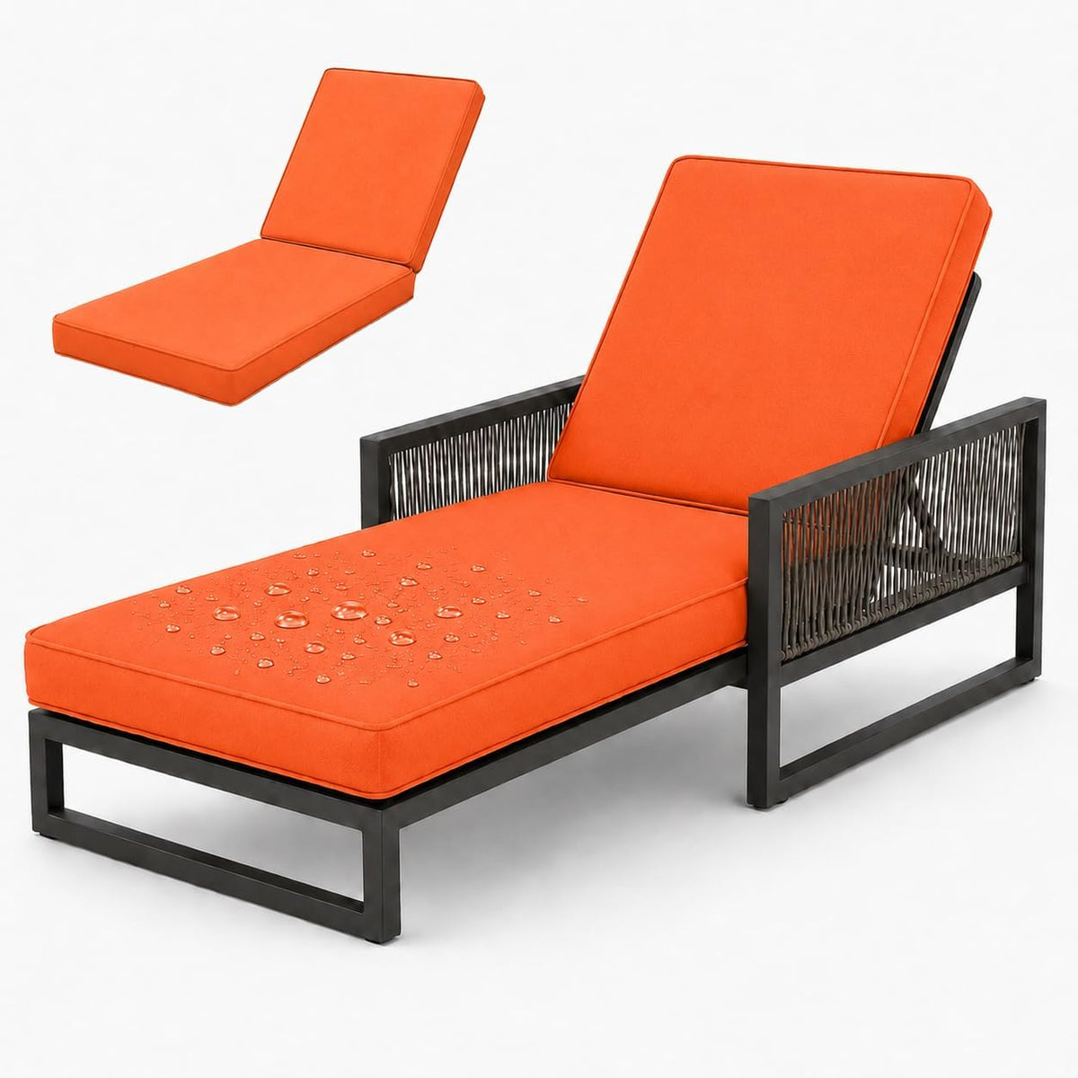 Coussin Bain De Soleil, Matelas Bain De Soleil Épais 50D, Coussin Chaise Exterieur avec 6 Attaches Et Double Passepoil pour Jardin Terrasse