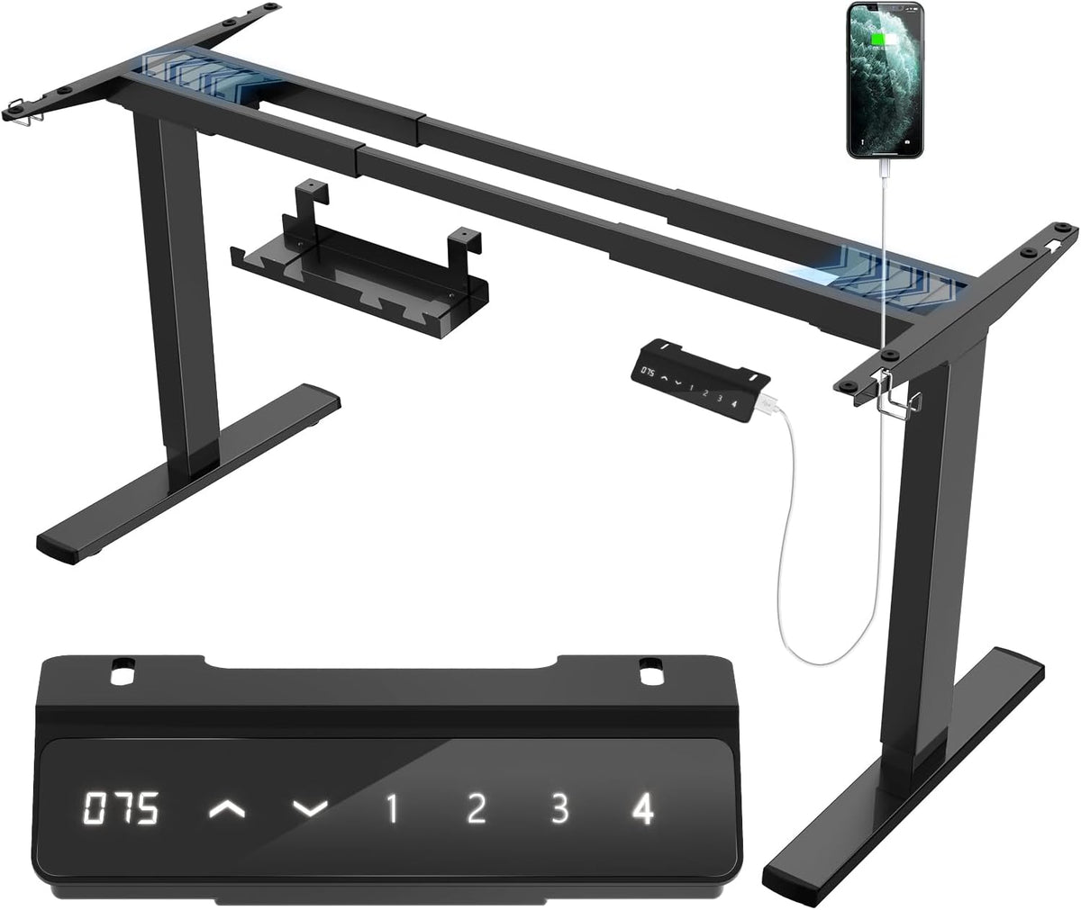 JUMMICO Support de Bureau à Double Moteur Réglable en Hauteur avec Prise USB et bac à câbles