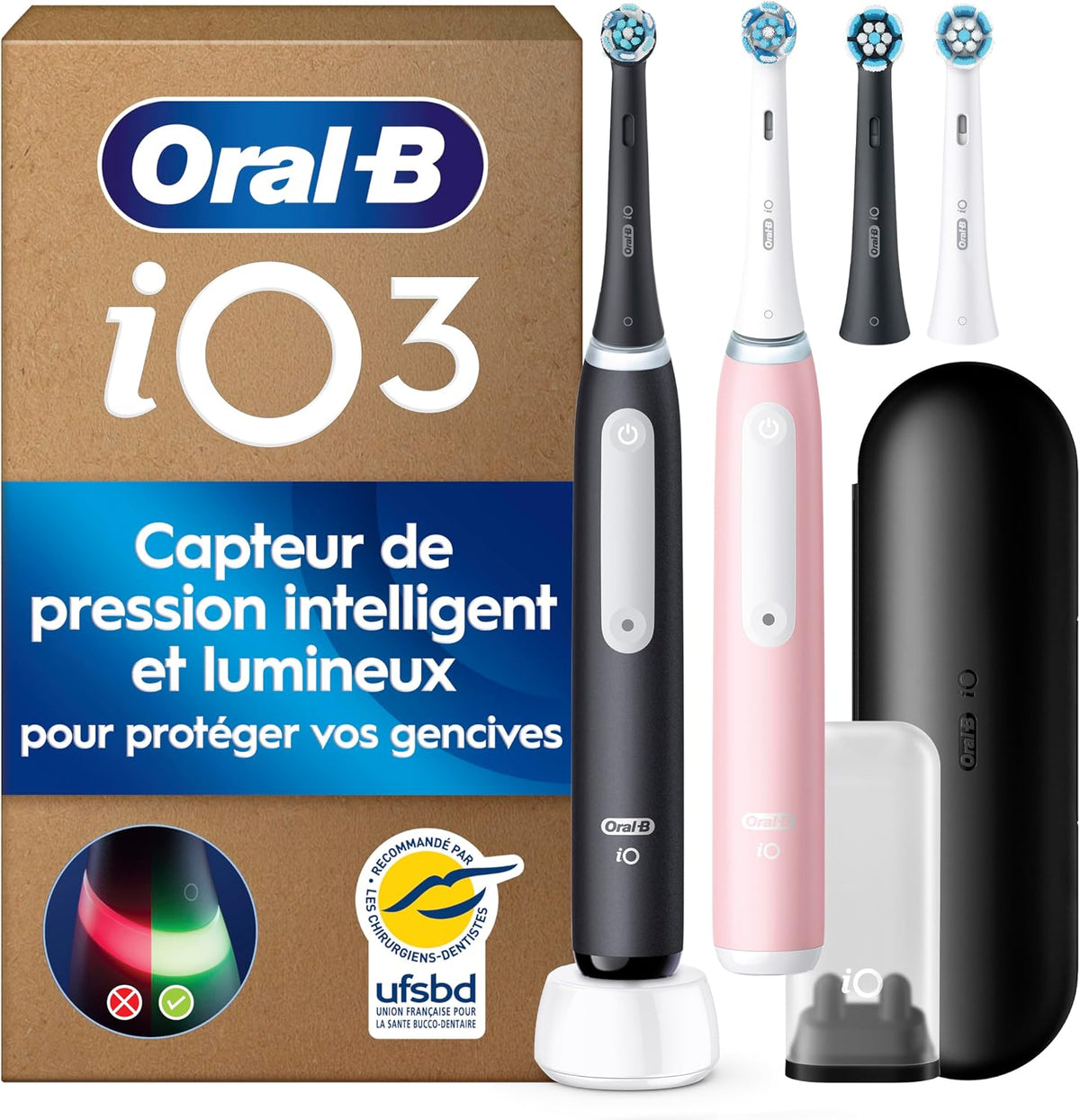 Oral-B Brosses à Dents Electriques iO 3 Duo, 4 Brossettes, Rose et Noire