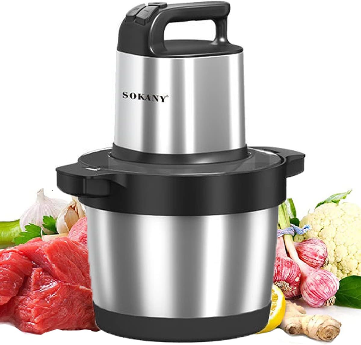 SOKANY Hachoir Électrique Mini hachoir a viande electrique Avec Bol Acier Inox