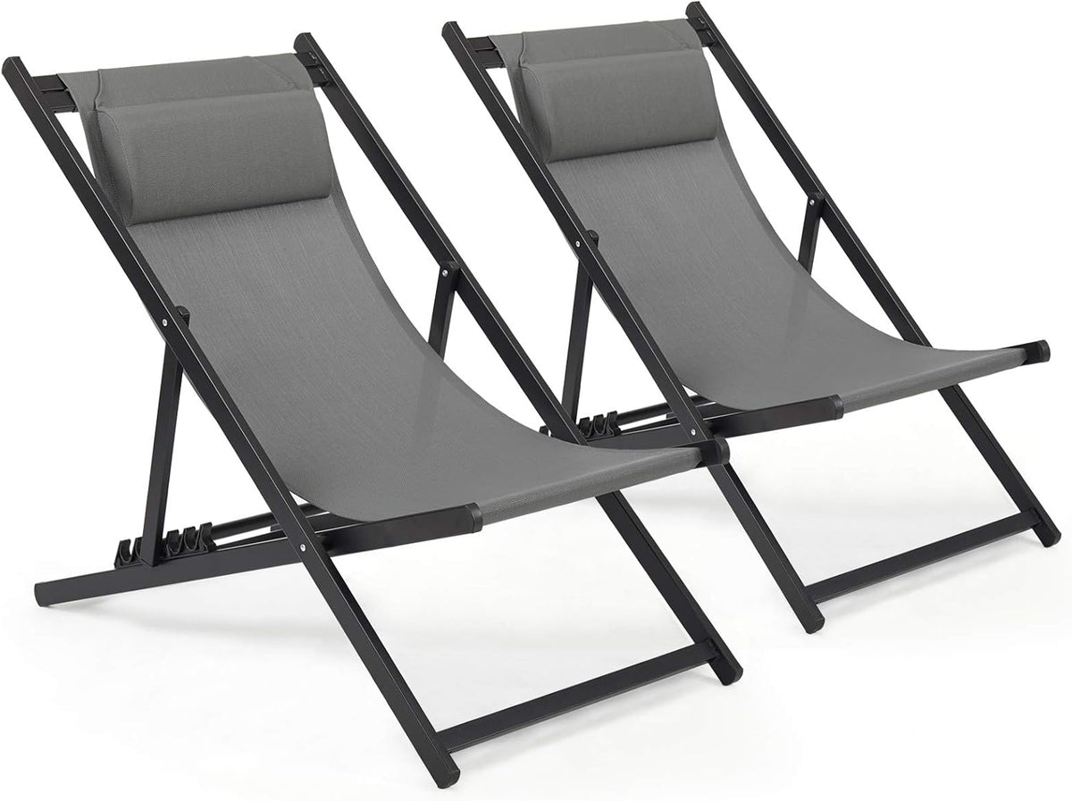 Mondeer Lot de 2 Chaise Longue Pliable, Coton Bains de Soleil Fauteuil Relax de Plage pour Intérieur et Extérieur Balcon Terrasse