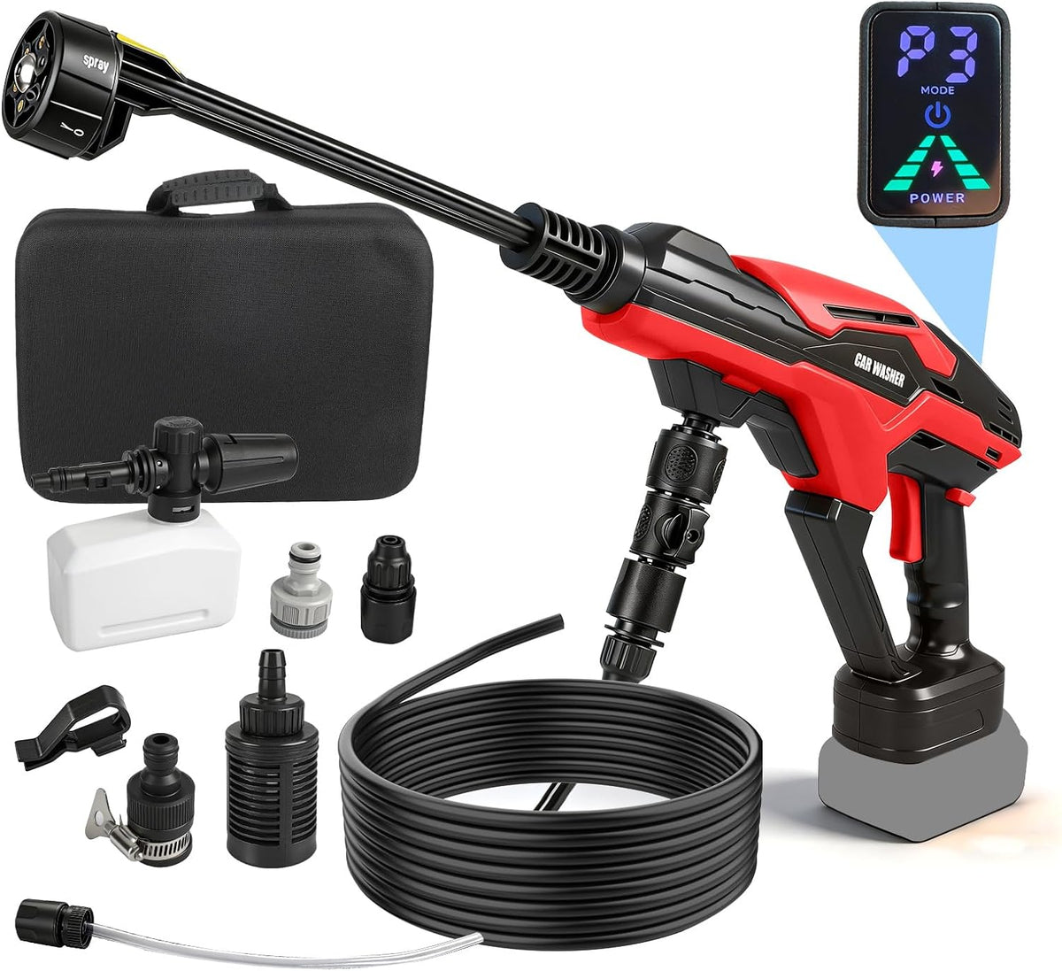 Nettoyeur haute pression sans fil compatible avec Milwaukee 18 V, 990 psi, nettoyeur haute pression sans balais avec buse 6 en 1 canon à mousse