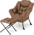GOPLUS Fauteuil Salon, Chaise Paresseuse avec Repose-Pieds Ottoman Pliant, Pochette Latérale, Chaise Canapé de Loisirs, Style Scandinave, pour Salon