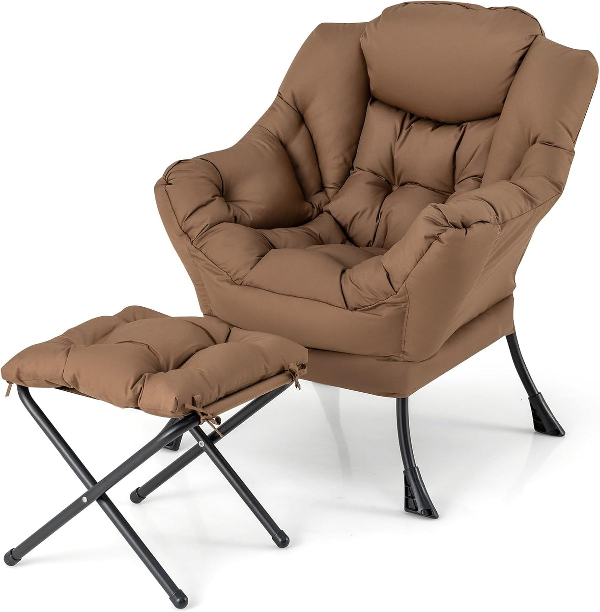 GOPLUS Fauteuil Salon, Chaise Paresseuse avec Repose-Pieds Ottoman Pliant, Pochette Latérale, Chaise Canapé de Loisirs, Style Scandinave, pour Salon