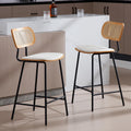 Chaise de Bar en Rotin Lot de 2 Tabourets de Bar Bois Métal, Coussin en Cuir PU, Chaise Haute Bar Pied Métal pour Comptoir, Blanc