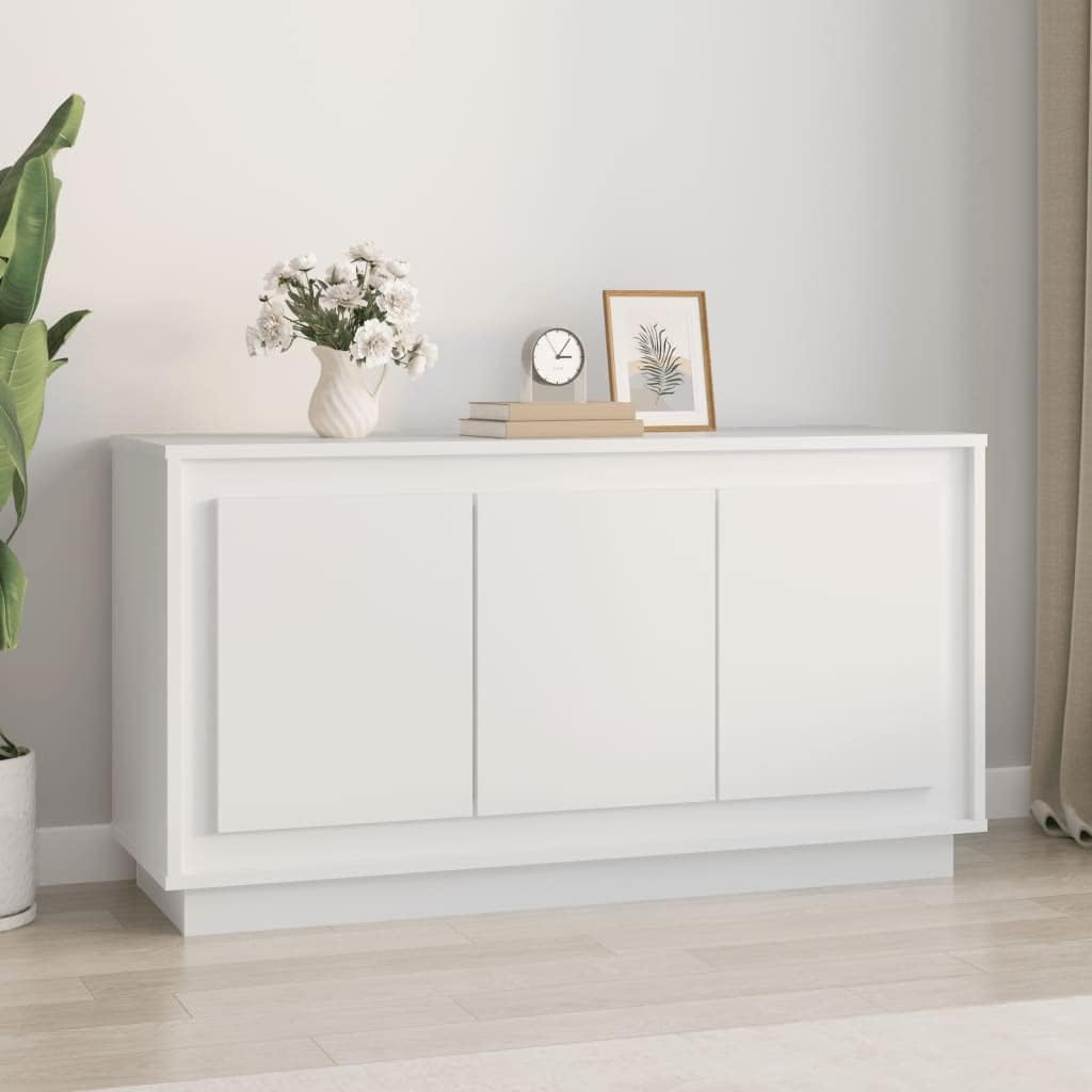 Buffet Blanc 102x35x55 cm Bois d'ingénierie Buffet avec 6 Compartiments et 3 Portes Meuble de Rangement, Armoire Latérale de Cuisine pour Salon