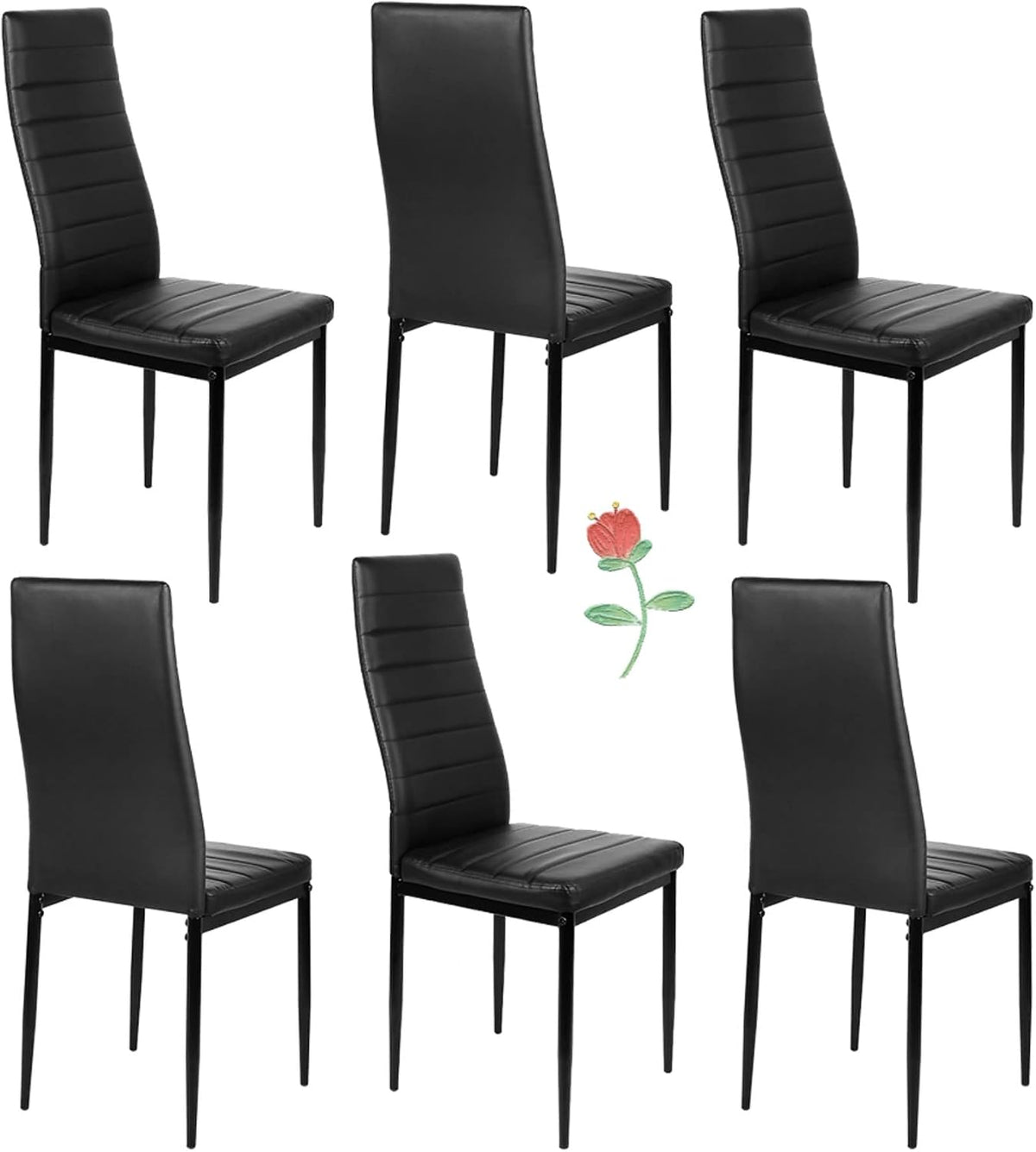 Lot de 6 chaises de salle à manger modernes testées SGS, assise rembourrée épaisse, chaises de salle à manger modernes (noir)