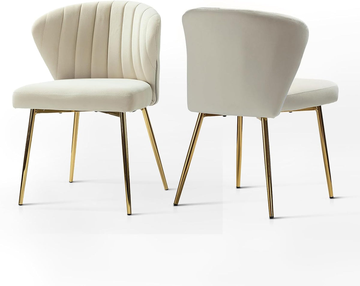 HULALA HOME Lot de 2 chaises de salle à manger en velours modernes avec pieds en métal Beige