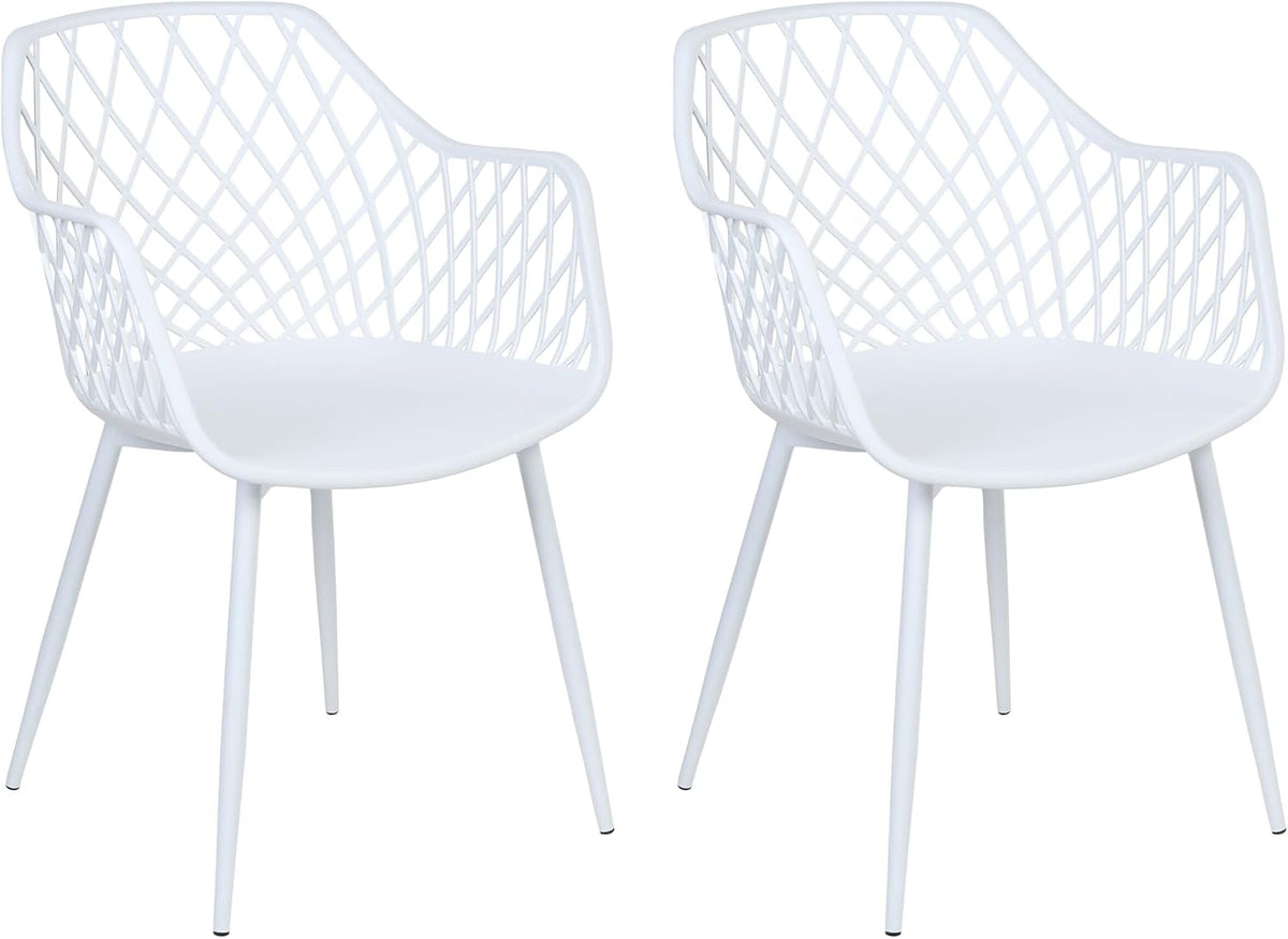 Beliani Lot de 2 Chaises de Repas en Matière Synthétique Blanches Treillis Ajouré Nashua II