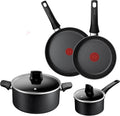 Tefal Titanium Stone E105S445 Lot de 4 poêles à frire 20/26 cm, casserole 16 cm et casserole 24 cm + couvercle