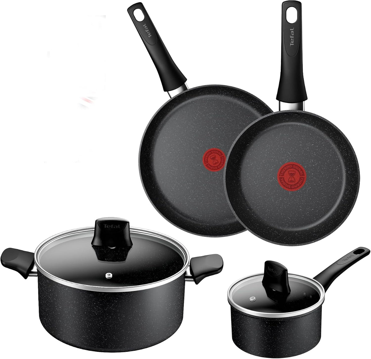 Tefal Titanium Stone E105S445 Lot de 4 poêles à frire 20/26 cm, casserole 16 cm et casserole 24 cm + couvercle