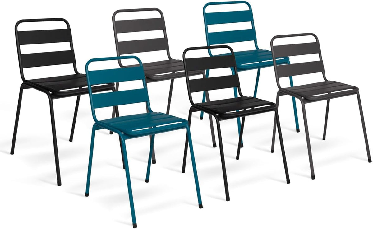 IDMarket - Lot de 6 chaises de Jardin Valencia en Acier Mix Color Gris Anthracite, Noir et Bleu