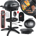 KESSER Barbecue électrique 2 en 1, sur pied, couvercle, thermomètre, 2400 W, revêtement antiadhésif, plaque de cuisson XXL, rangement intégré