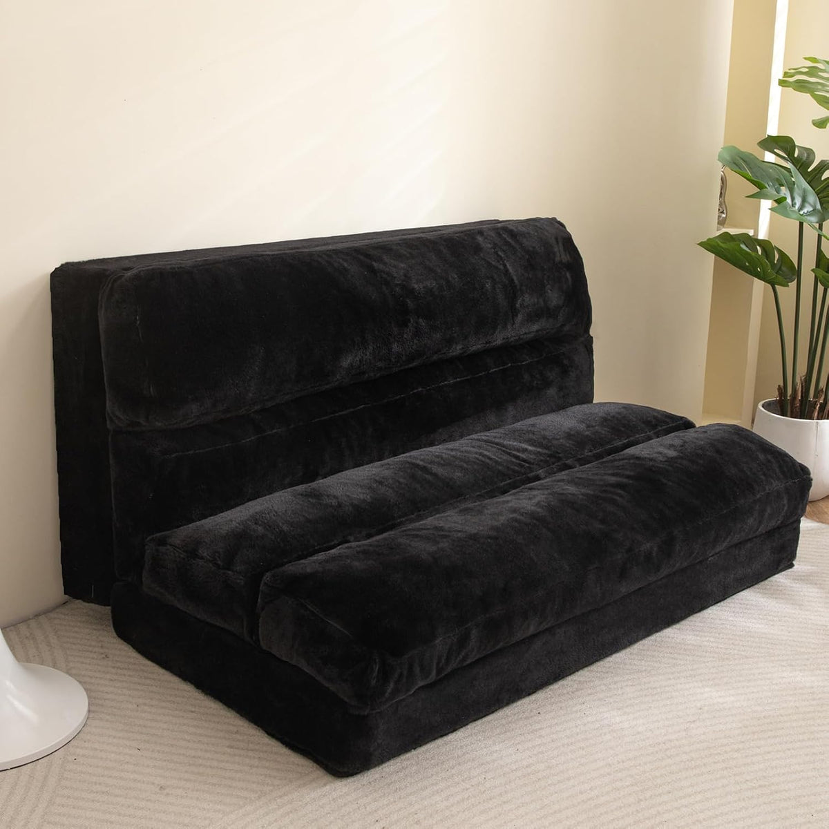 MAXYOYO Lit pouf, canapé-lit pliable, matelas de sol extra épais pliable 6 fois, canapé de sol pour chambre, salon, (noir, 75 x 240 cm)