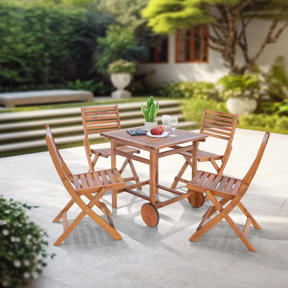 en.casa Salon de Jardin 5 Pièces avec Table à Manger et 4 Chaises Pliantes Capacité 160 kg Ensemble de Meubles pour Extérieur Terrasse Patio Balcon