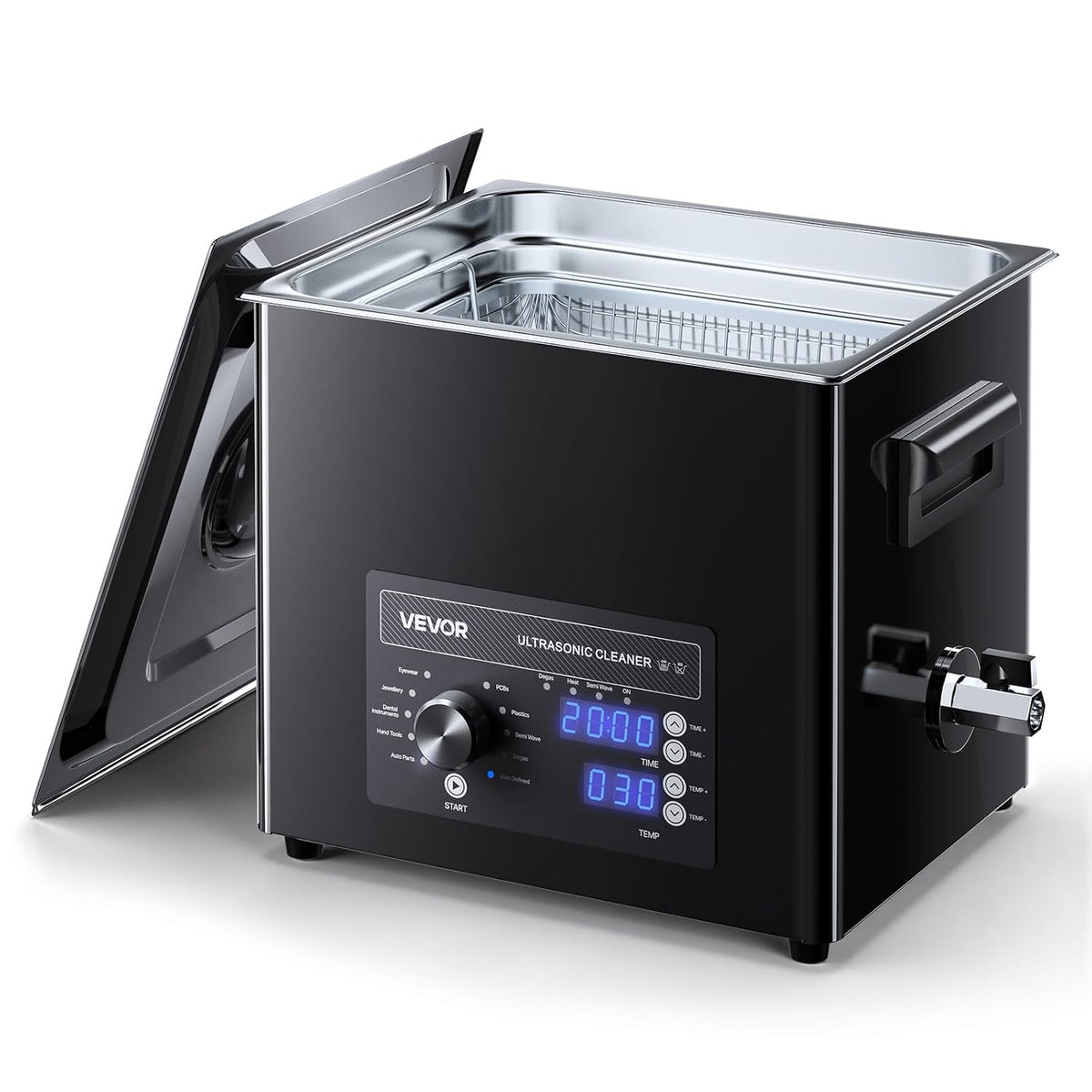VEVOR Nettoyeur à Ultrasons 10 L, Appareil de Nettoyage par Ultrasons avec Commande par Bouton, en Inox, avec Panier et Boule de Nettoyage