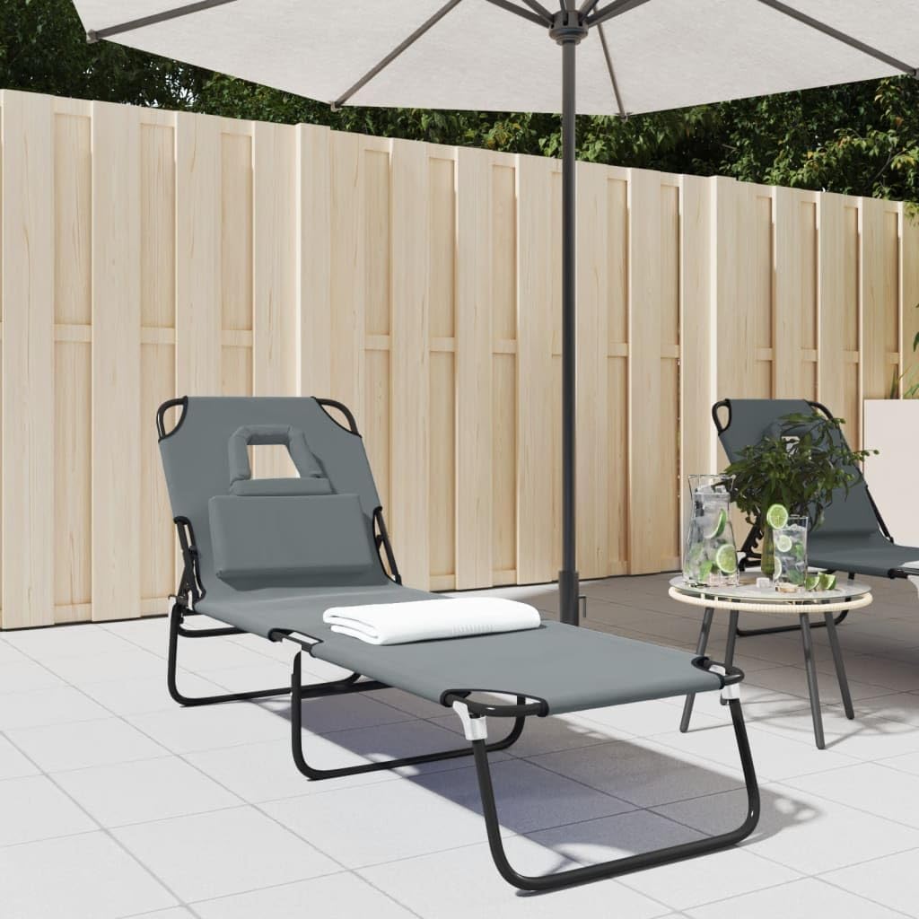 HGBNMER Chaise longue pliable en tissu Oxford et acier revêtu par pulvérisation avec 5 positions réglables et oreiller