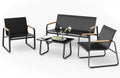 Mondeer Ensemble de Salon de Jardin Exterieur 4 Personnes, Mobilier de Balcon en métal et textilène avec 3 Fauteuils et 1 Table en Verre