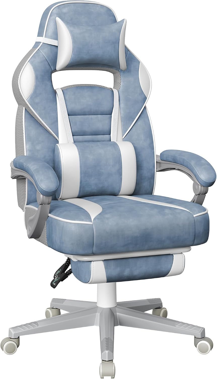 SONGMICS Fauteuil de Bureau, Chaise Gaming, Réglable, Repose-Pieds Télescopique, Mécanisme à Bascule, Appui-tête, Support Lombaire, Charge 150 kg