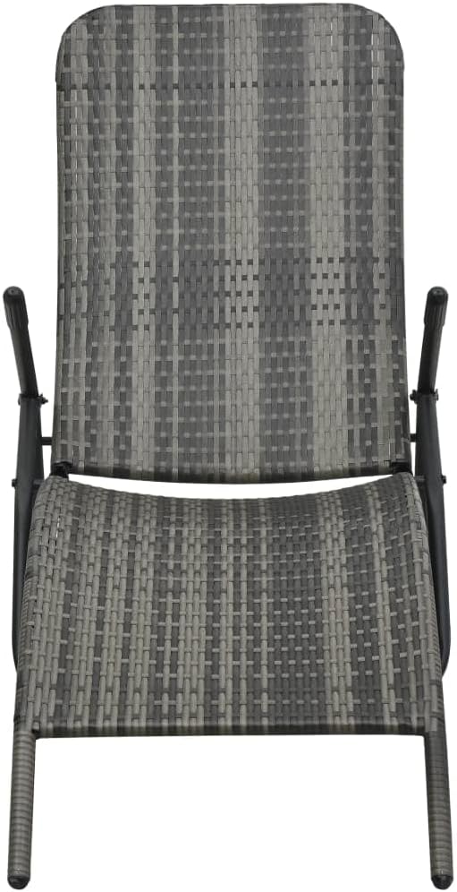Chaise longue pliable en rotin synthétique gris pour piscine, balcon, terrasse, camping, imperméable et facile à nettoyer