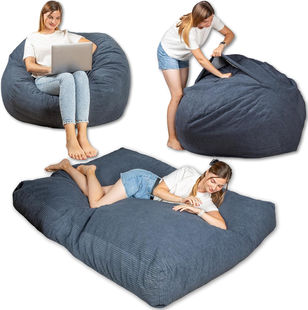 Bananair - Pouf Lit Convertible en Velours Côtelé, Transformable en Matelas d'Appoint Ultra Confortable, Rembourrage en Mousse