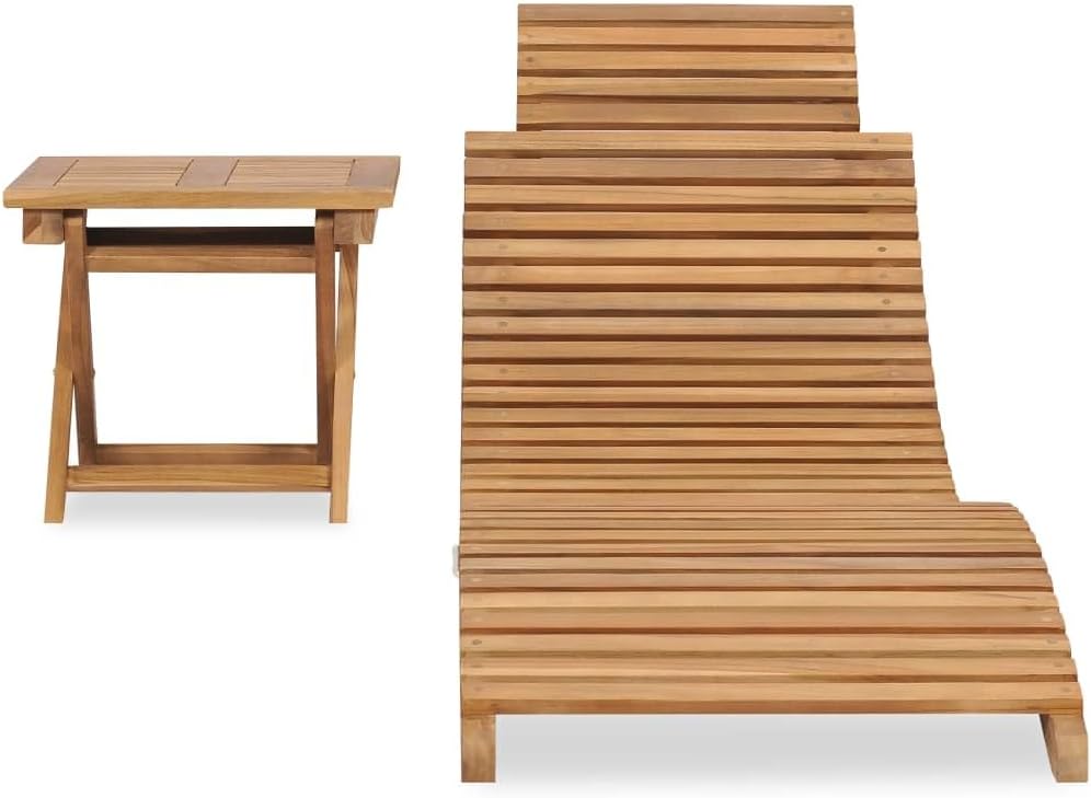 Générique Chaise Longue Pliable avec Table Bois de Teck Solide, Meubles, Mobilier de Jardin, Sièges de Jardin, Bains de Soleil,310666