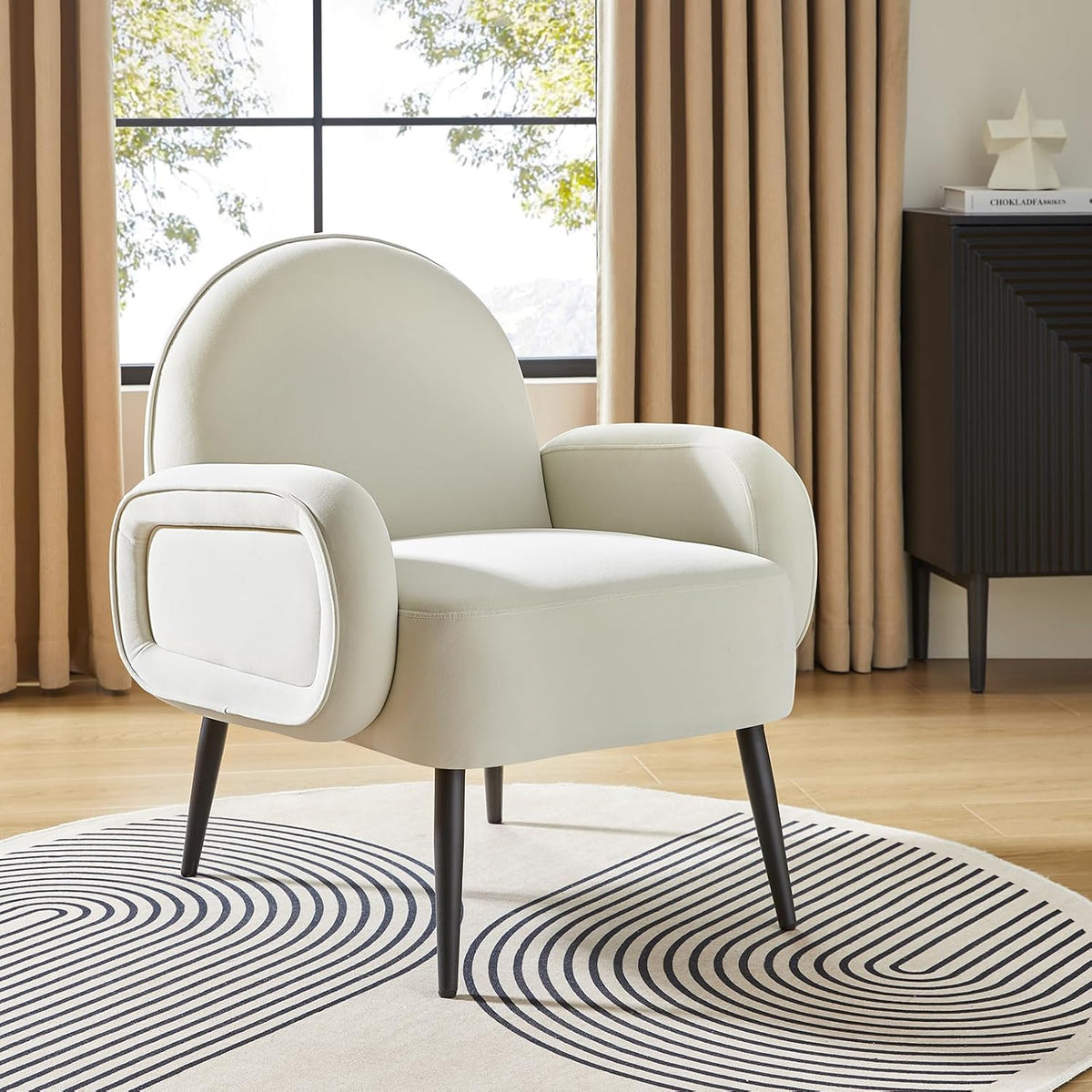 HULALA HOME Fauteuil Moderne en Velours, Fauteuil Relax Salon Confortable avec Pieds Métalliques Boucle-Fil Housse Accoudoirs Ergonomiques pour Salon