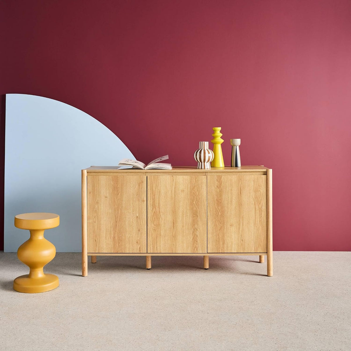 sweeek - Buffet décor Bois 3 Portes Naturel - 140 x 42 x 78.5 cm - Harmony