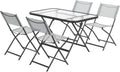 Outsunny Ensemble de Jardin 4 chaises + 1 Table Salon de Jardin 5 pièces pilables chaises textilènes et Plateau en Verre trempé Gris