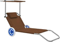 Chaise Longue Pliable avec auvent et Roues, Acier Taupe, Bain Soleil transat lit chilienne inclinable Dossier réglable