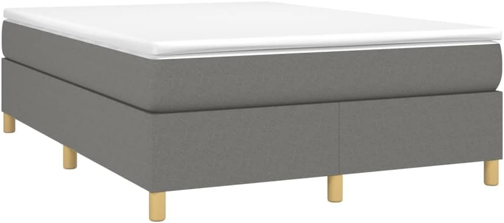 vidaXL Cadre de Lit à Ressorts, Lit Rembourré, Lit Double avec Sommier à Lattes, Lit Adulte de Chambre à Coucher, Moderne, Gris Foncé 140x200 cm Tissu