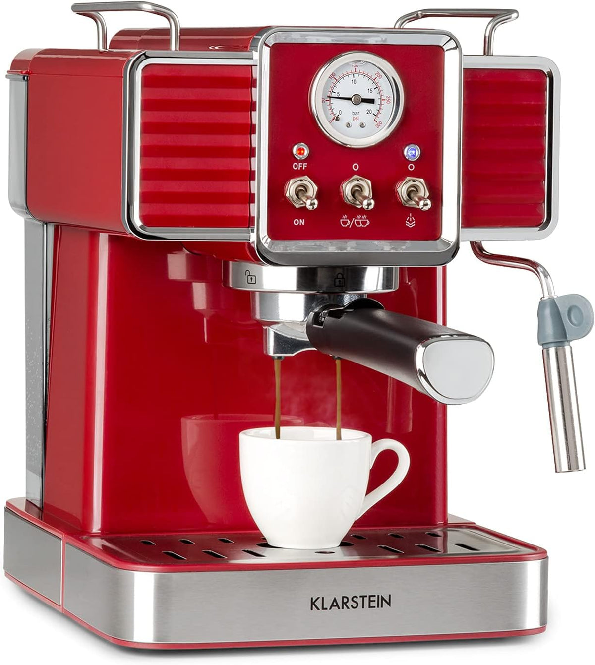KLARSTEIN Gusto Classico - Machine à expresso, machine à porte-filtre, 1350 watts, pression 20 bars, volume du réservoir d'eau : 1,5 litre
